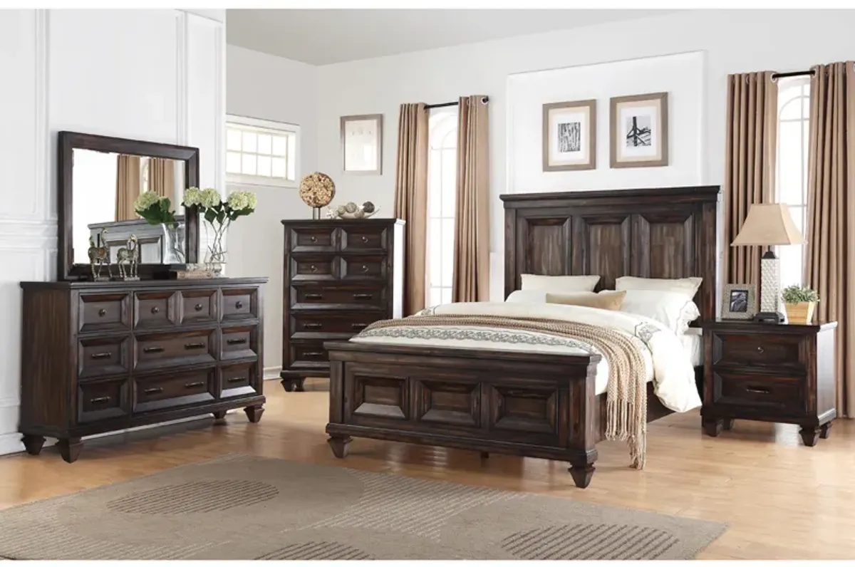 Sevilla Panel Bed, Dresser, Mirror & Nightstand in Walnut, CA King