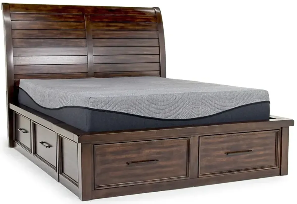 Sonora Sleigh Bed w/ Storage, Dresser, Mirror & Nightstand in Brown, Queen