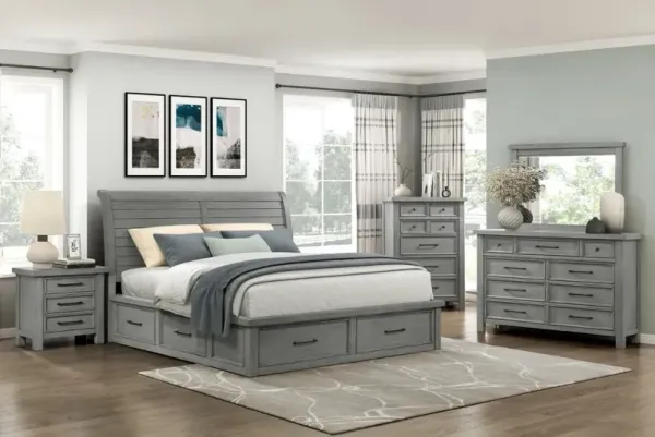 Sonora Sleigh Storage Bed, Dresser & Mirror in Antique Gray, Eastern King
