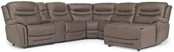 Splash 6 Piece 2 Power Chaise Sectional in Brown, Right Facing