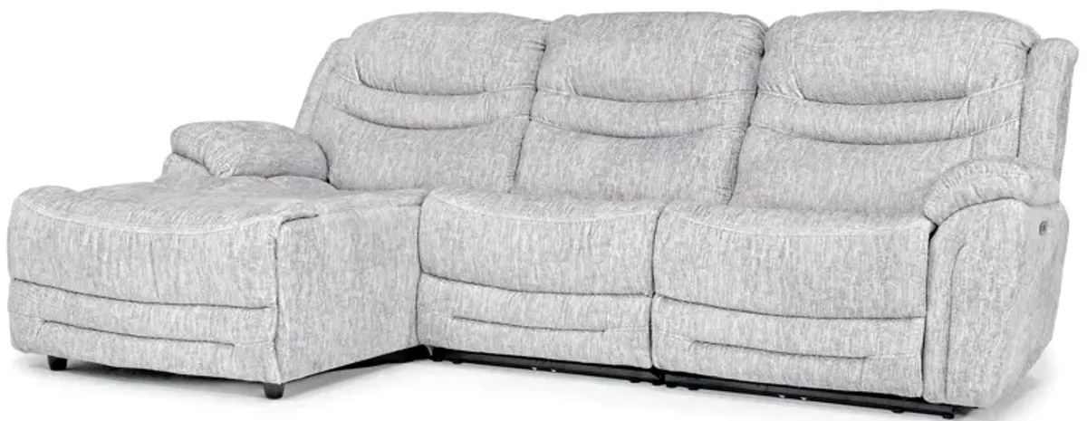 Cavala 2 Power Sofa Chaise w/ 2 Power Armless Recliner in Dove, Left Facing