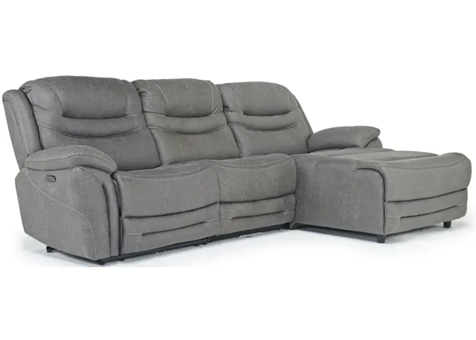 Splash 2 Power Sofa Chaise w/ 2 Power Armless Recliner in Gray, Right Facing