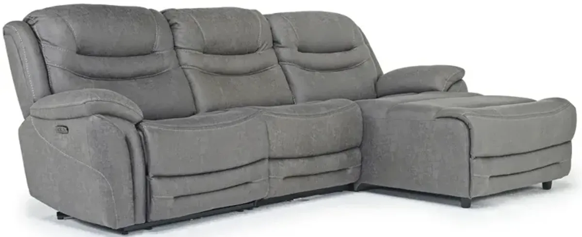 Splash 2 Power Sofa Chaise w/ 2 Power Armless Recliner in Gray, Right Facing