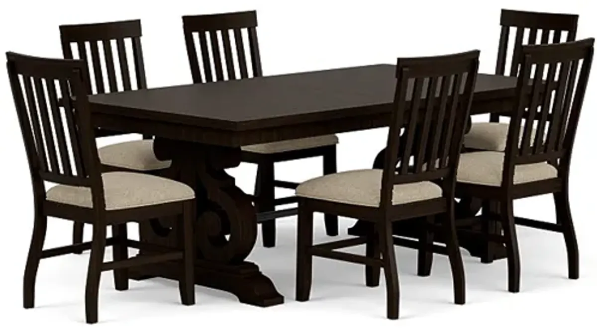 Stone Extendable Dining Table & 6 Chairs in Charcoal, Upholstered Slat