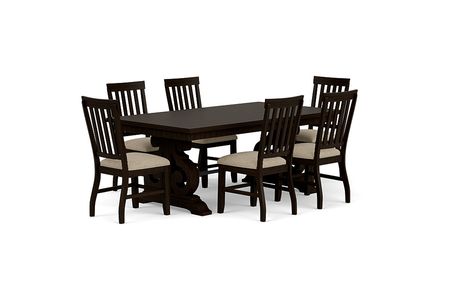 Stone Extendable Dining Table & 6 Chairs in Charcoal, Upholstered Slat
