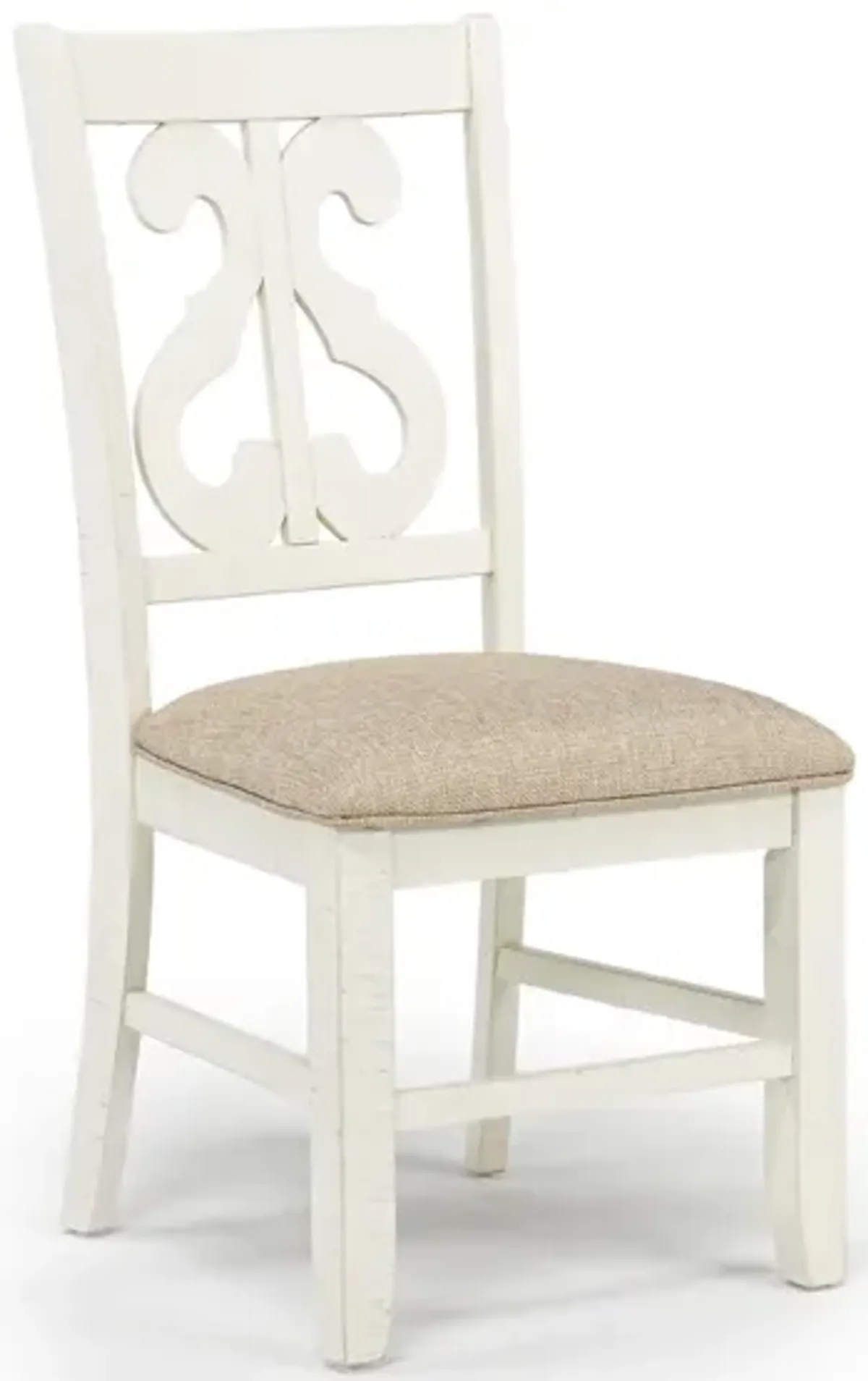 Stone Round Dining Table & 4 Chairs in White, Upholstered Harp