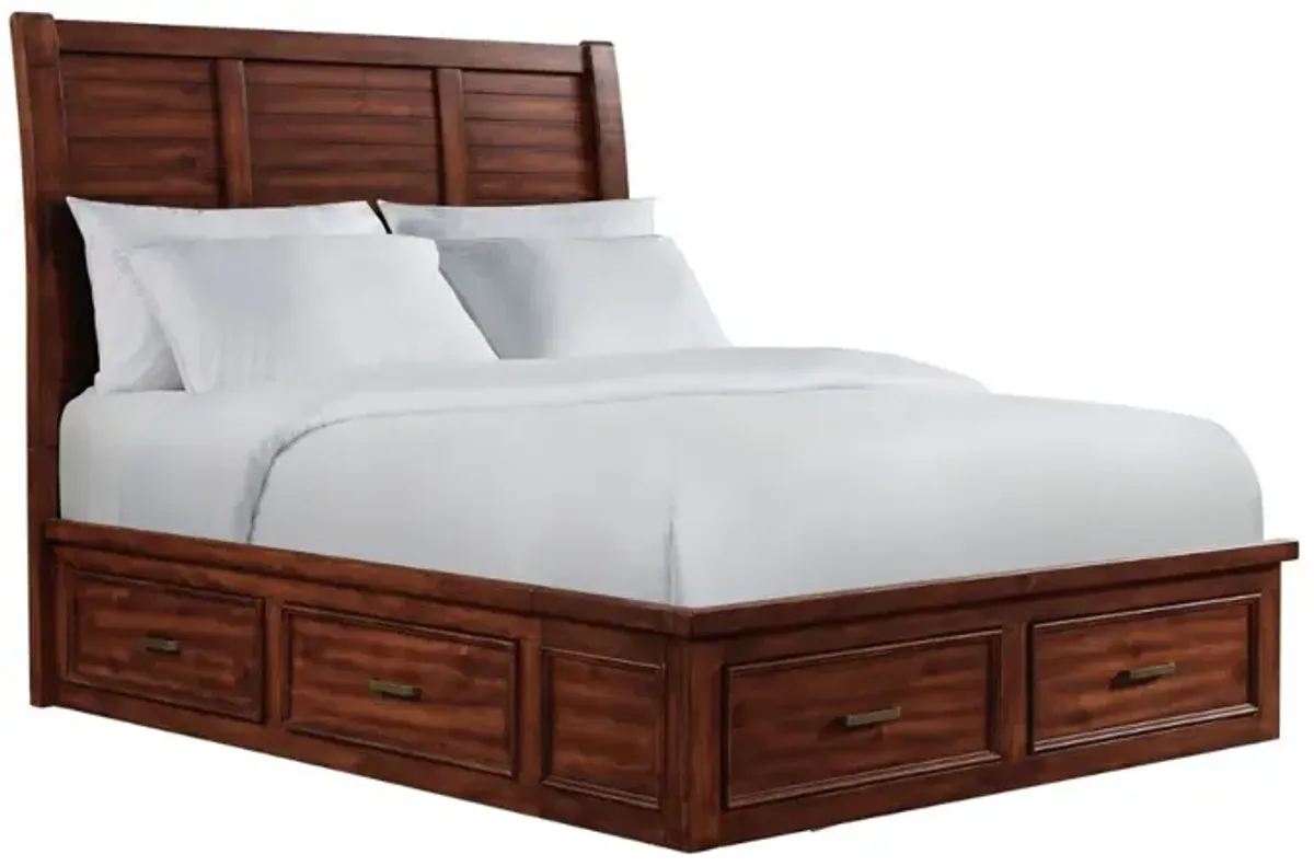 Sullivan Panel Bed w/ Storage in Rich Cherry, Queen