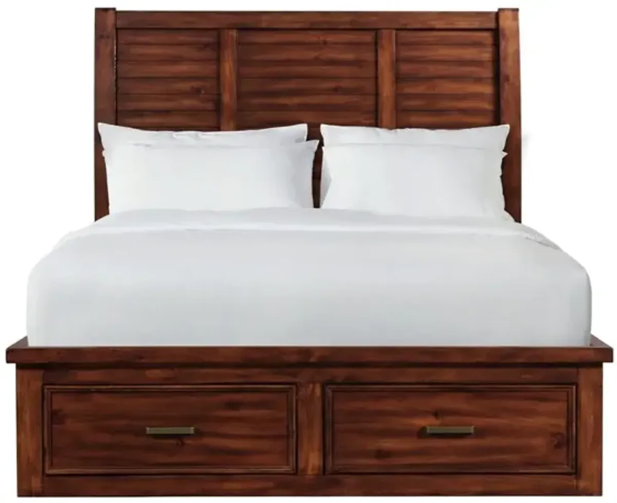 Sullivan Panel Bed w/ Storage, Dresser, Mirror & Nightstand in Rich Cherry, Queen