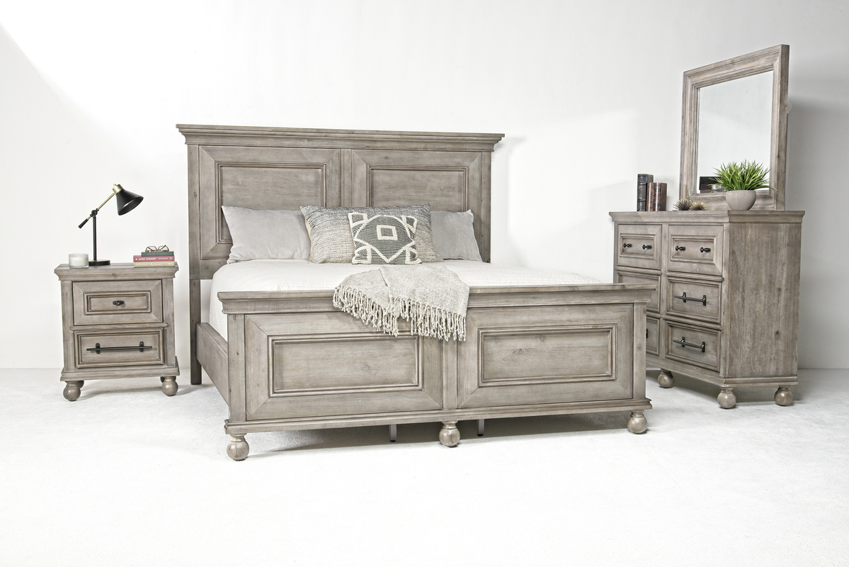 Summer House Panel Bed, Dresser, Mirror & Nightstand in Fieldstone, EK