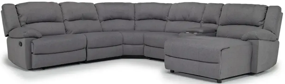 Sylas 6 Piece Reclining Chaise Sectional With Armless Recliner in Gray