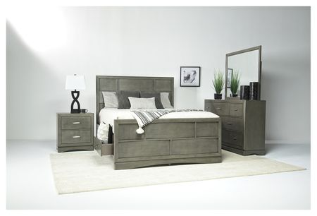 Ontario Panel Bed w/ Storage, Dresser, Mirror & Nightstand in Gray, Eastern King