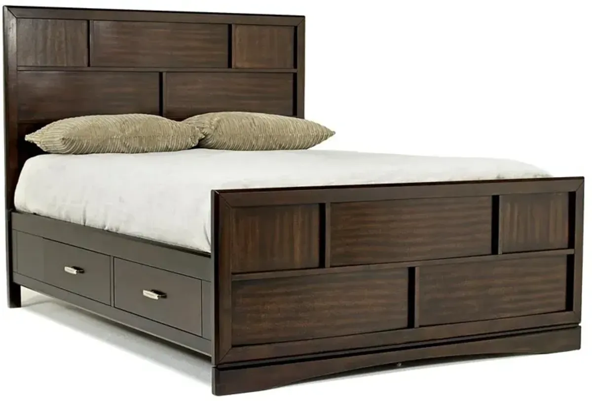 Ontario Panel Bed w/ Storage in Brown, Queen