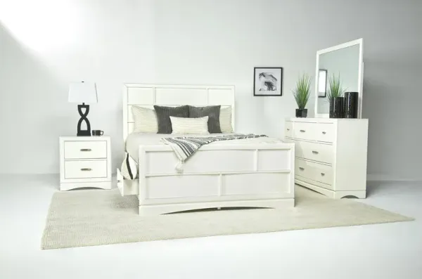 Ontario Panel Bed w/ Storage, Dresser, Mirror & Nightstand in White, Eastern King