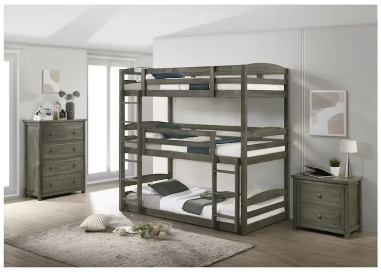 Trey Bunk Bed, Nightstand & Chest in Gray, Twin