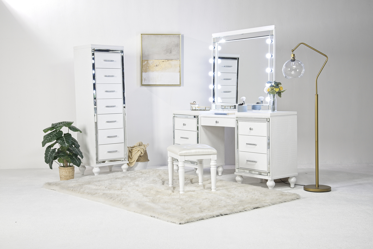 Valentino Vanity Mirror & Stool in White