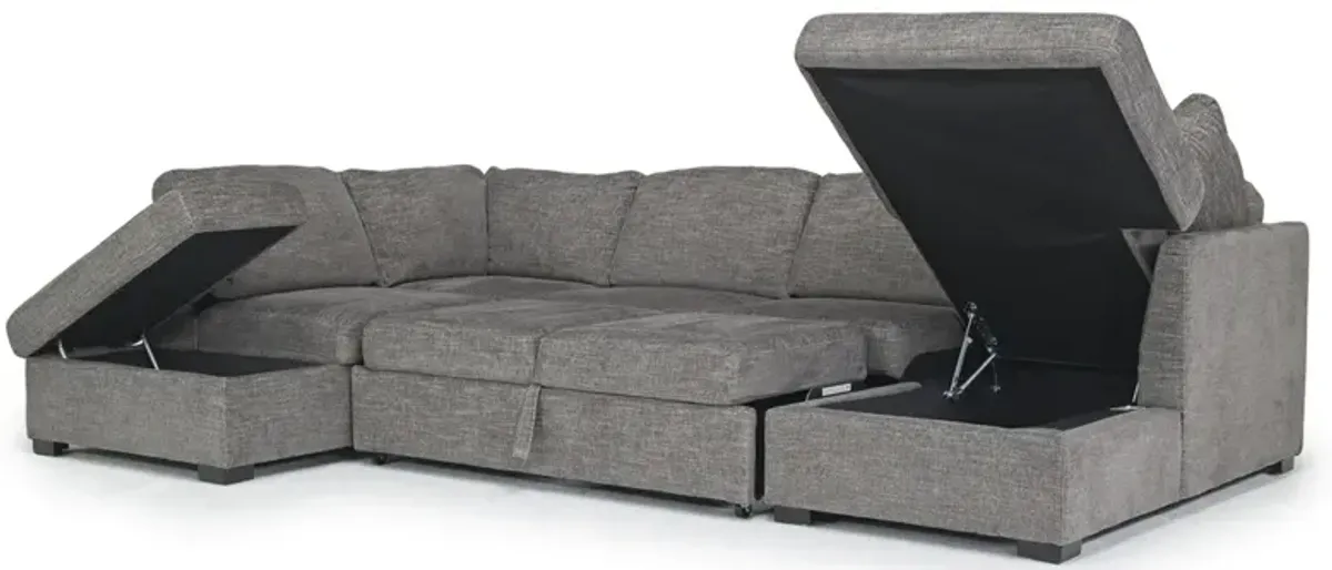 Vivian Full Pullout Dual Chaise Sectional in Gray Fabric, Right Facing