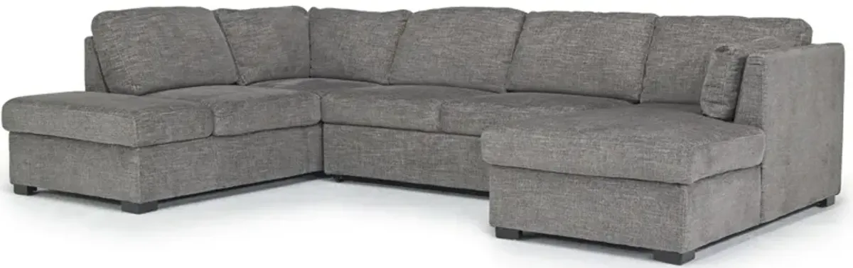 Vivian Full Pullout Dual Chaise Sectional in Gray Fabric, Right Facing