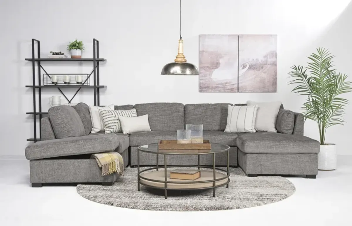 Vivian Full Pullout Dual Chaise Sectional in Gray Fabric (FB), Right Facing