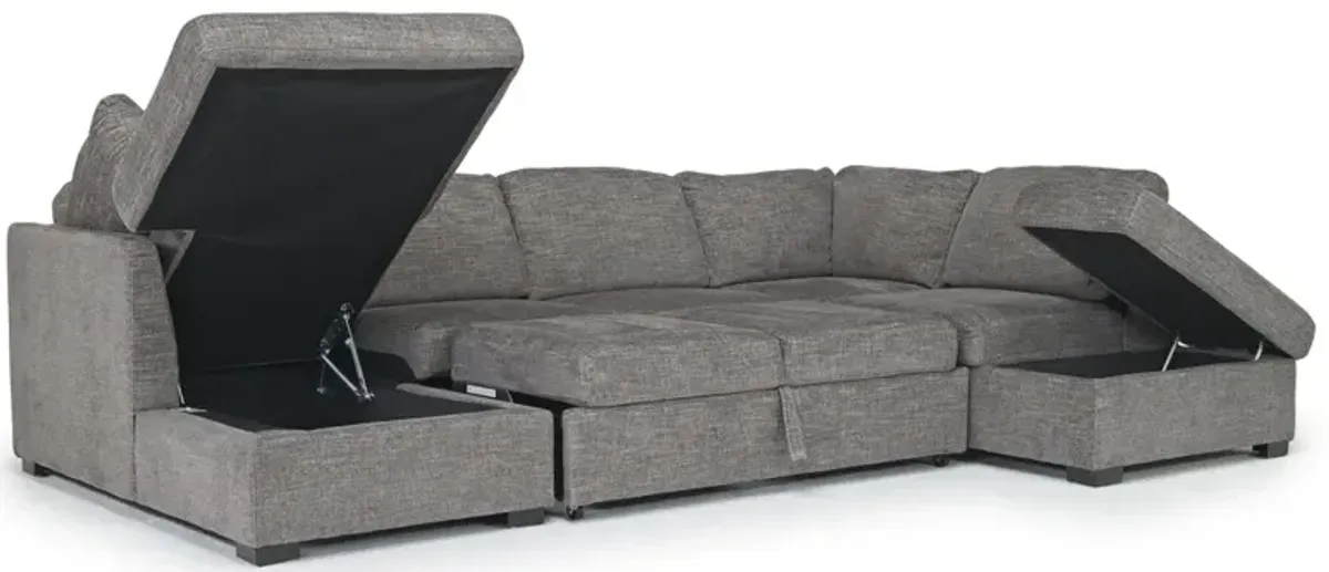 Vivian Full Pullout Dual Chaise Sectional in Gray Fabric (FB), Left Facing