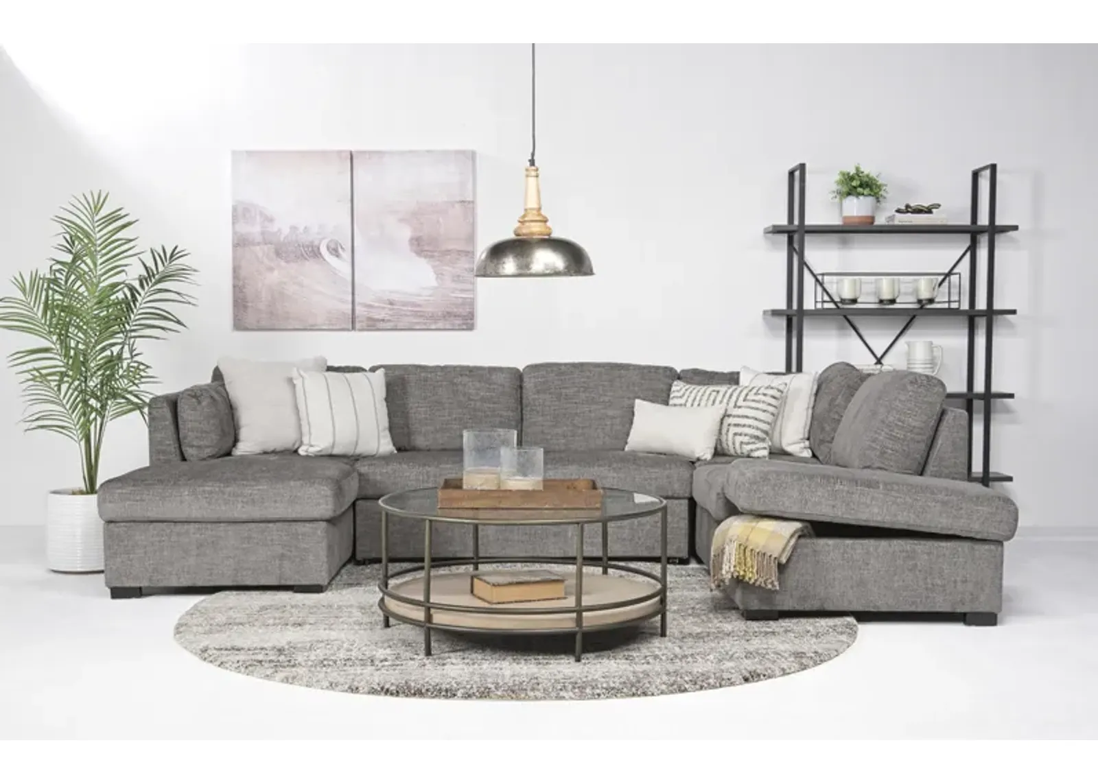 Vivian Full Pullout Dual Chaise Sectional in Gray Fabric (FB), Left Facing