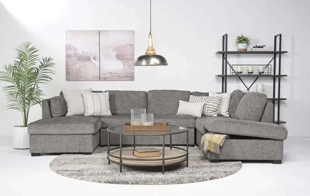 Vivian Full Pullout Dual Chaise Sectional in Gray Fabric (FB), Left Facing