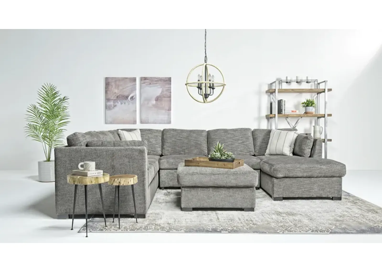 Vivian Full Pullout Tux Chaise Sectional in Gray Fabric (FB), Right Facing