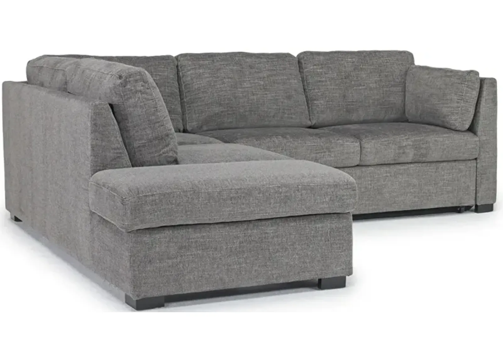 Vivian Full Pullout Sofa Sleeper Tux Chaise in Gray Fabric, Left Facing