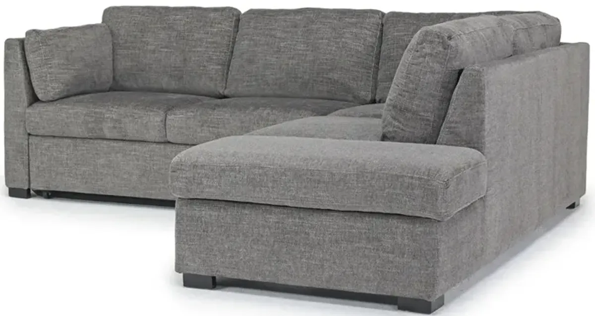 Vivian Full Pullout Sofa Sleeper Tux Chaise in Gray Fabric, Right Facing