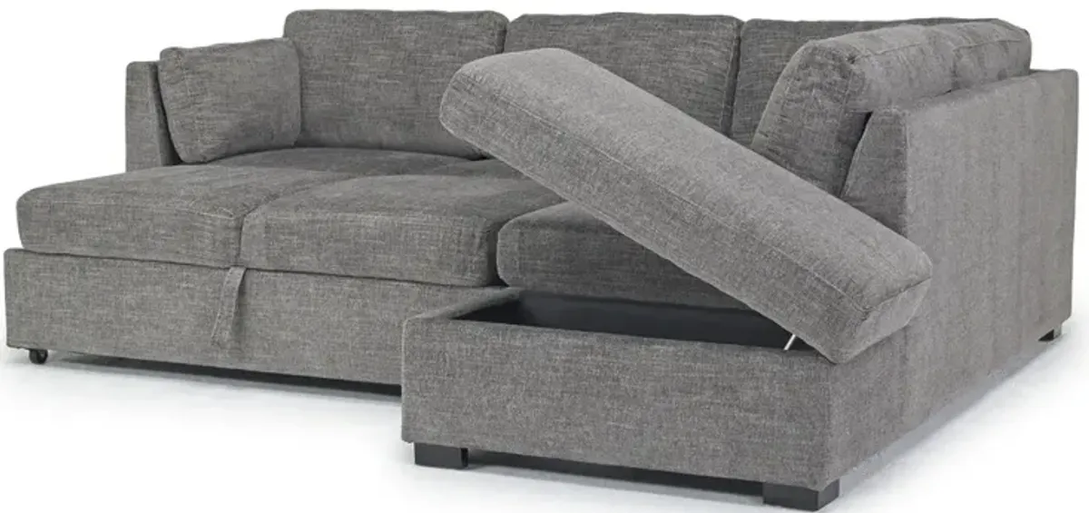 Vivian Full Pullout Sofa Sleeper Tux Chaise in Gray Fabric, Right Facing