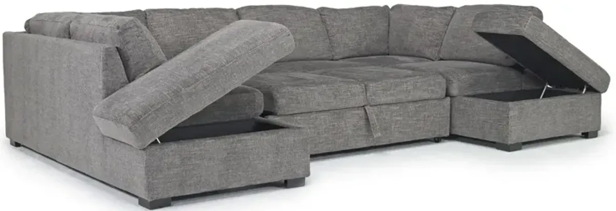 Vivian Dual Tux Chaise Full Pullout Sleeper Sectional in Gray Fabric