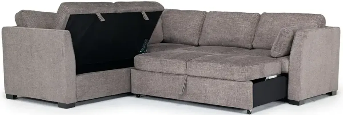 Vivian Storage Sleeper Sectional In Handwoven Pewter, Right Facing