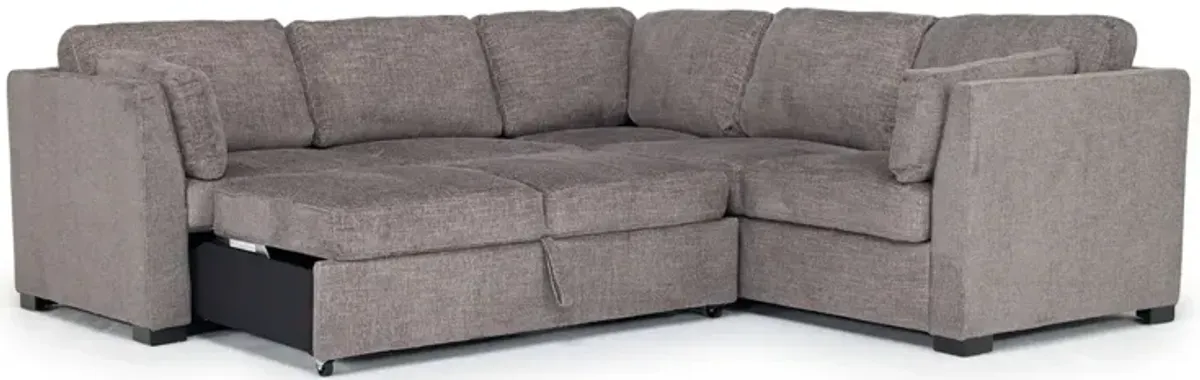 Vivian Sleeper Sofa Sectional w/ Drop Table In Handwoven Pewter, Left Facing