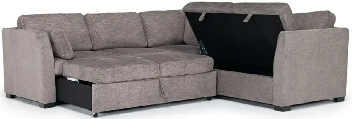 Vivian Storage Sleeper Sectional In Handwoven Pewter, Left Facing