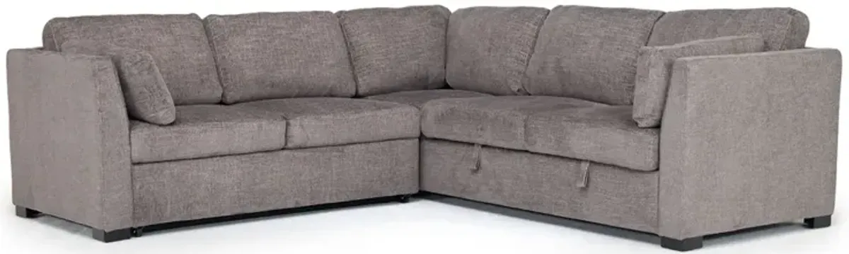 Vivian Storage Sleeper Sectional In Handwoven Pewter, Left Facing