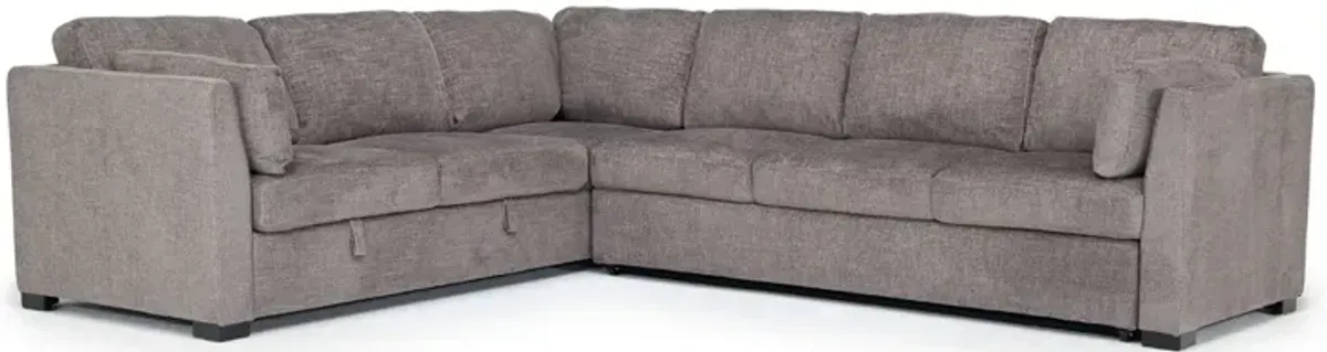 Vivian Storage Sleeper Sofa Sectional w/ Drop Table In Handwoven Pewter, Right Facing