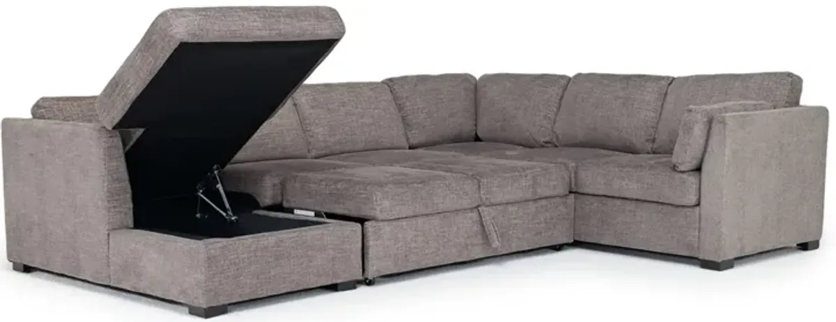 Vivian Storage Chaise Sleeper Sectional in Handwoven Pewter, Left Facing