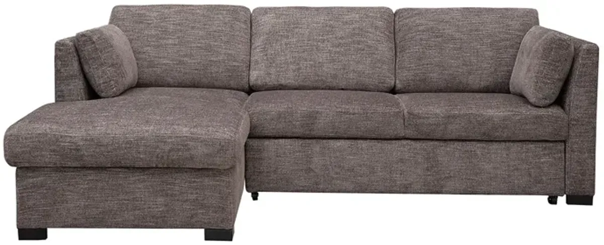 Vivian Full Pullout Sofa Chaise in Gray Fabric, Left Facing