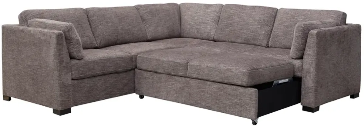 Vivian Full Tux Sleeper Sectional in Gray Fabric, Right Facing