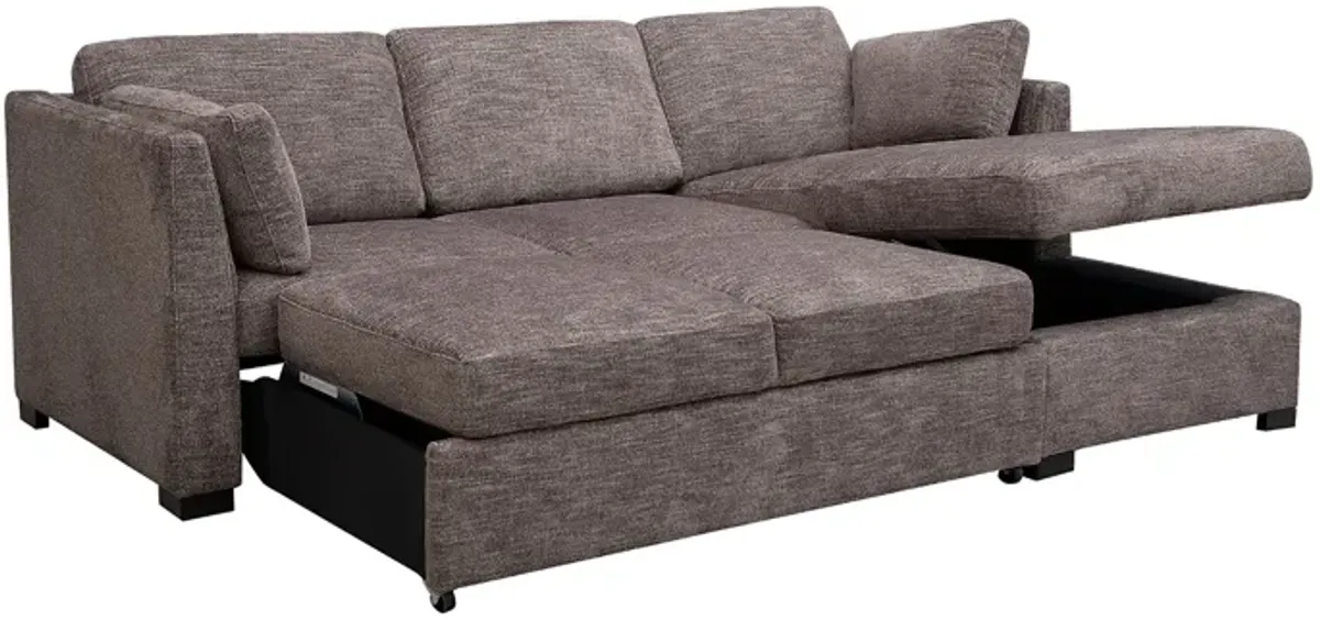 Vivian Full Pullout Sofa Chaise in Gray Fabric (FB), Right Facing