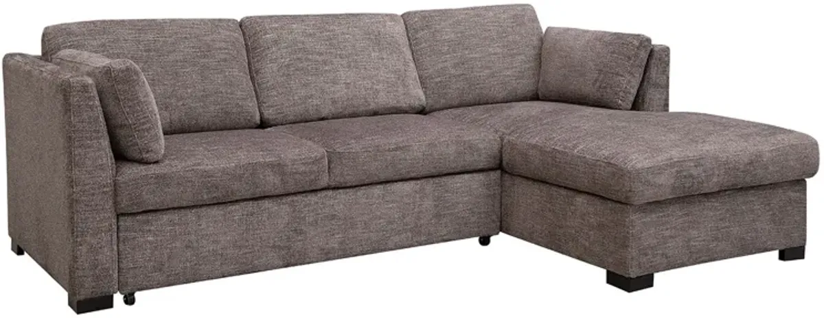 Vivian Full Pullout Sofa Chaise in Gray Fabric (FB), Right Facing