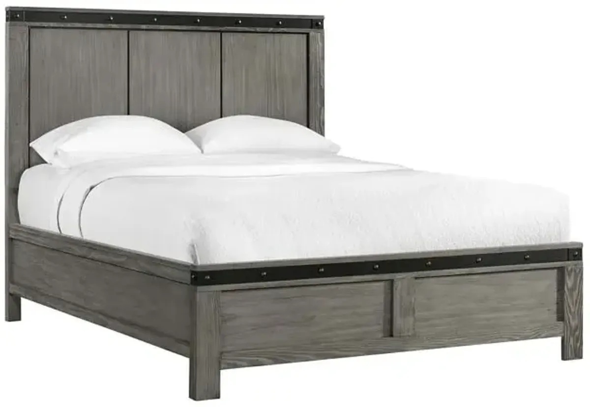 Wade Panel Bed, Dresser & Mirror in Gray, Queen