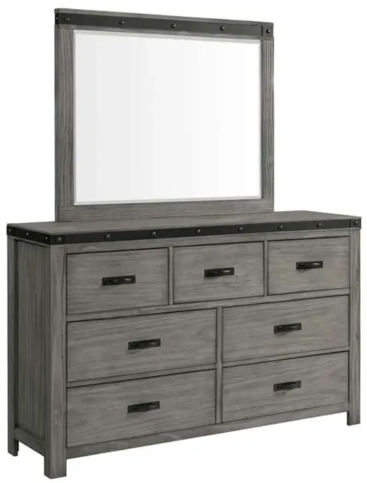 Wade Panel Bed, Dresser & Mirror in Gray, Queen