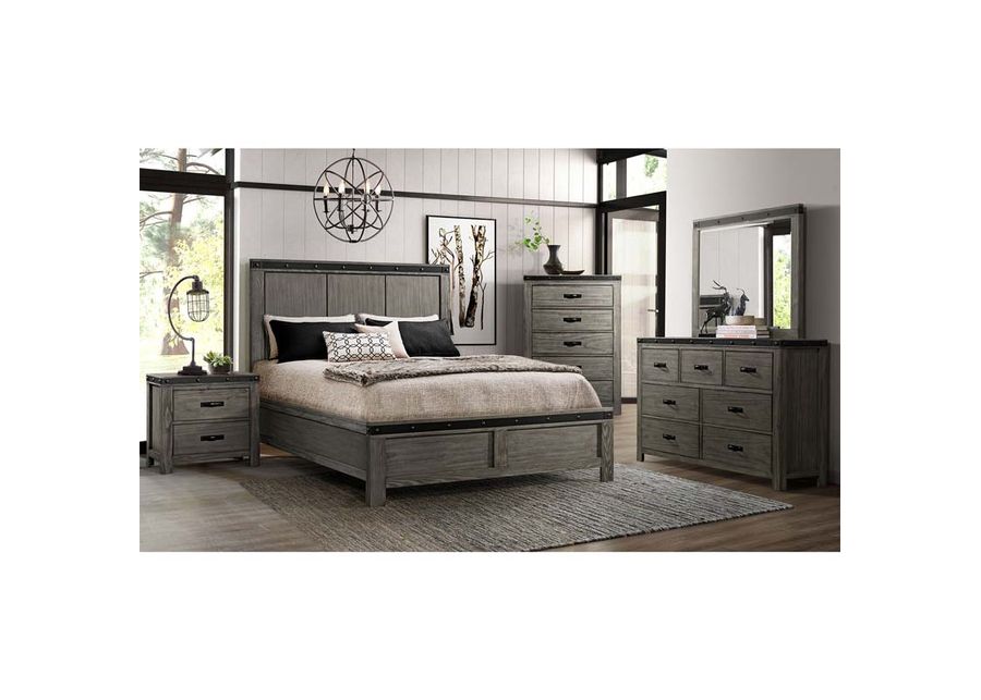 Wade Panel Bed, Dresser & Mirror in Gray, Queen