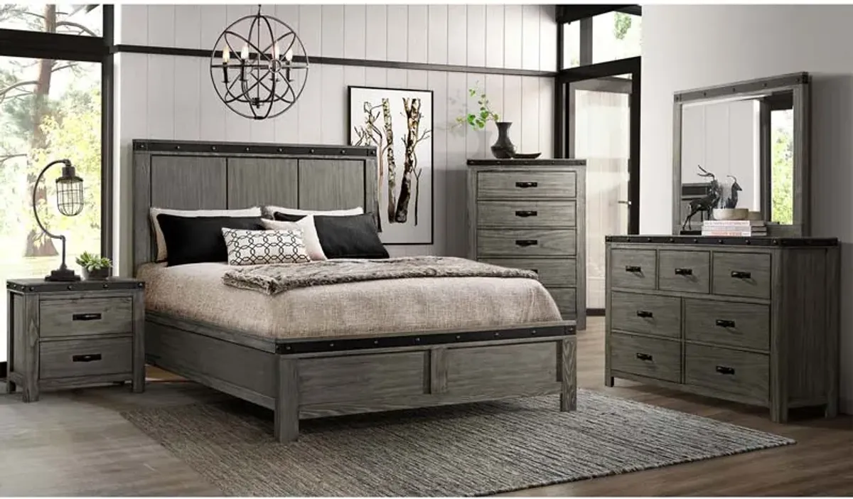 Wade Panel Bed, Dresser & Mirror in Gray, Queen