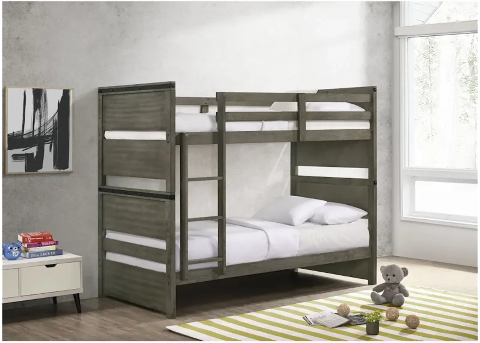 Wade Bunk Bed in Gray, Twin/Twin