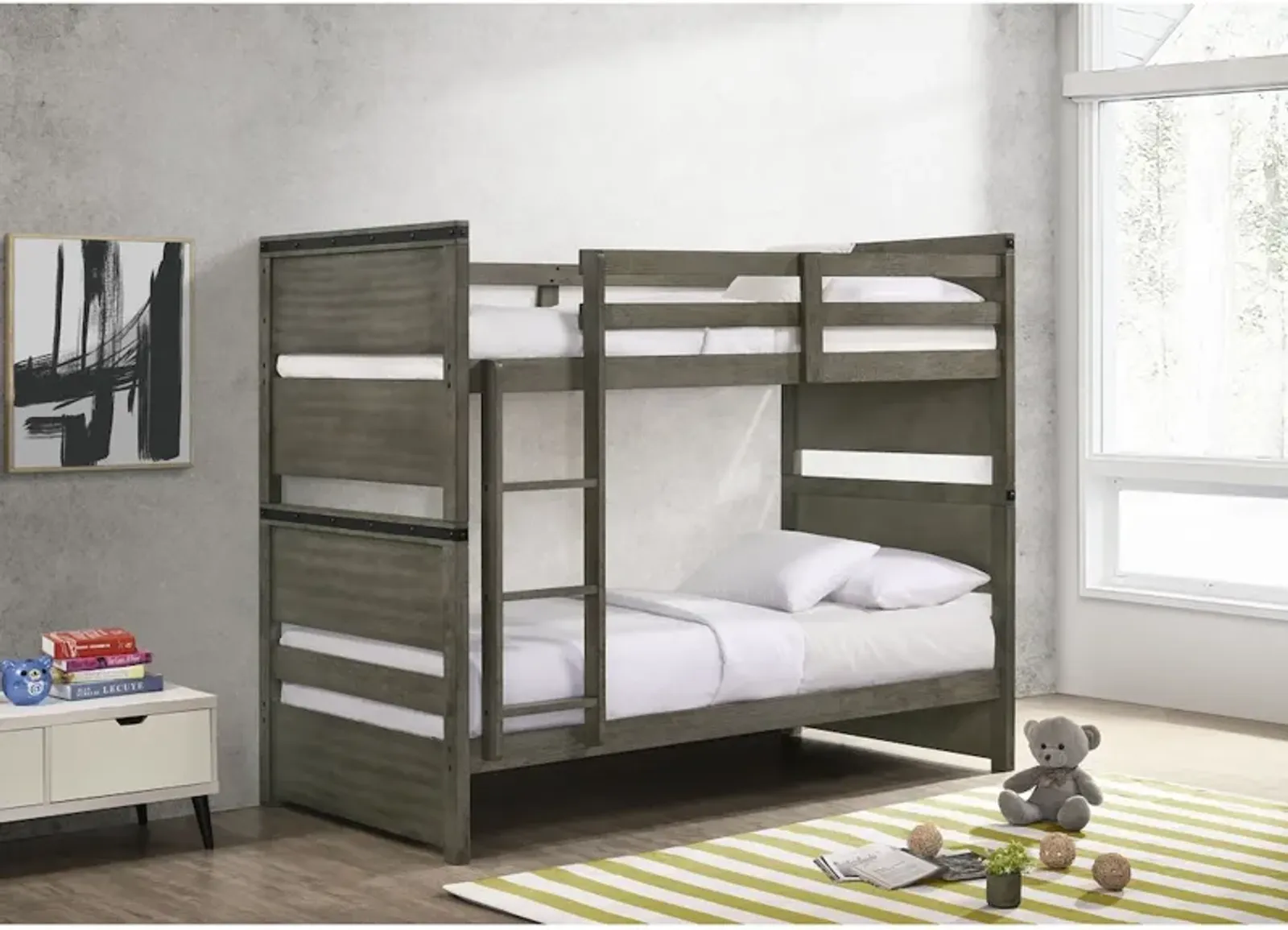 Wade Bunk Bed in Gray, Twin/Twin