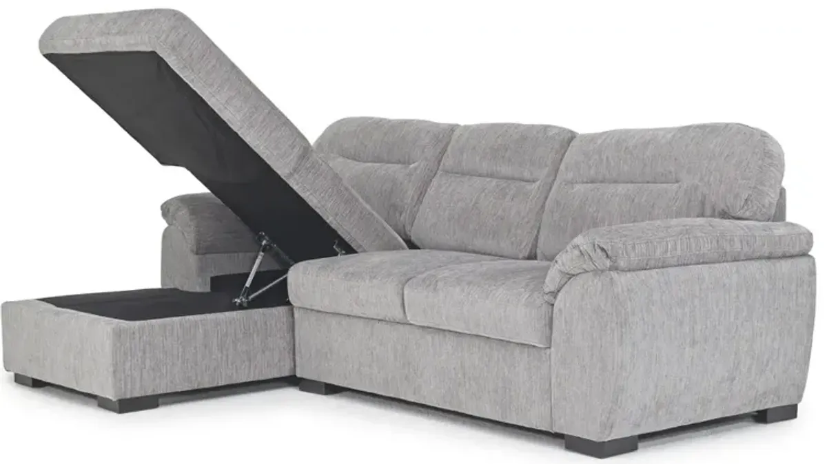 Wanda Full Pullout Sofa Chaise in Gray, Left Facing