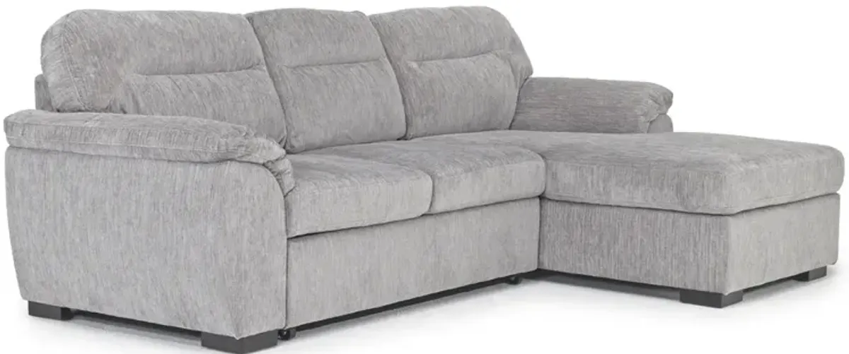 Wanda Full Pullout Sofa Chaise in California Gray, Right Facing