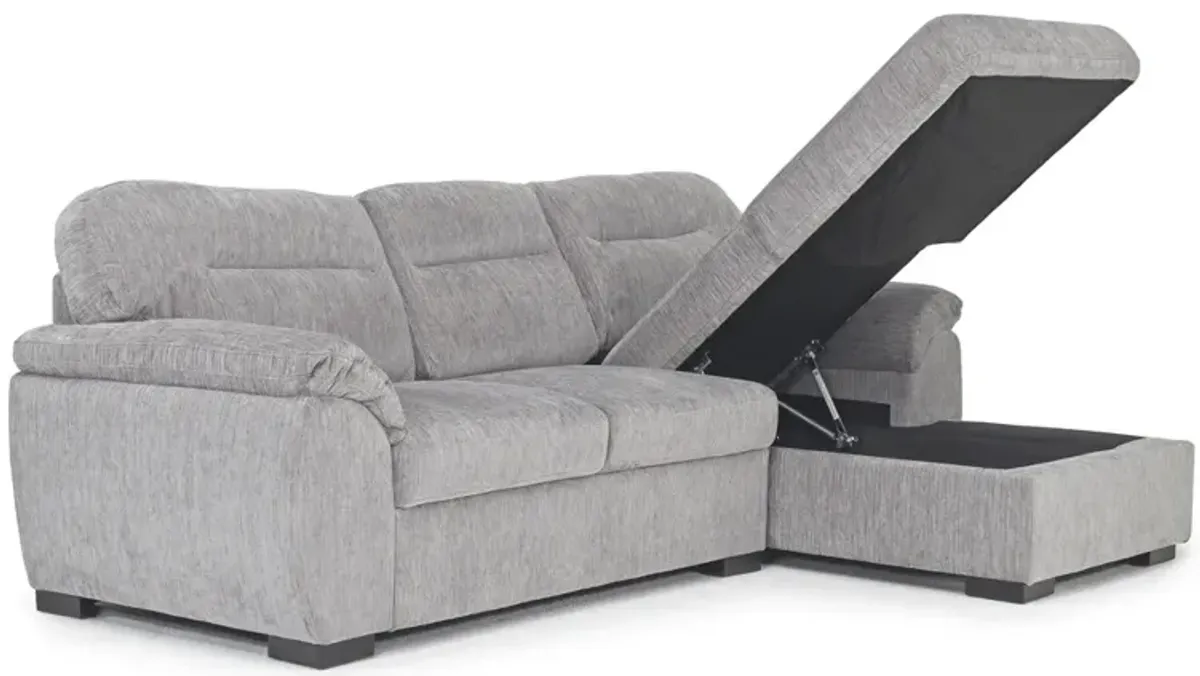 Wanda Full Pullout Sofa Chaise in California Gray, Right Facing