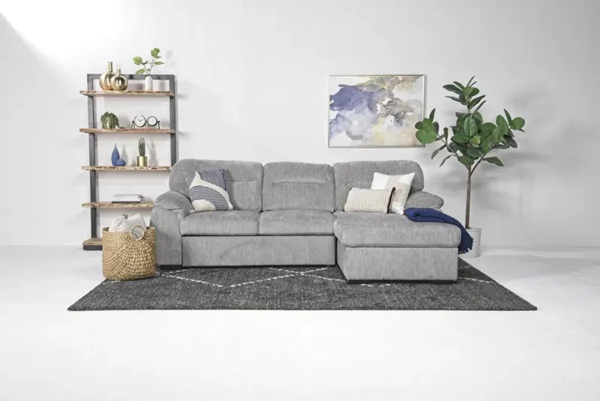 Wanda Full Pullout Sofa Chaise in California Gray, Right Facing